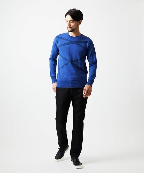 MICHEL KLEIN HOMME   （ミッシェルクランオム）の「切り替えクルーネックニット（ニット/セーター・メンズ・グレー/ブルー/ホワイト・MEDIUM/LARGE/X-LARGE）」の4枚目の写真