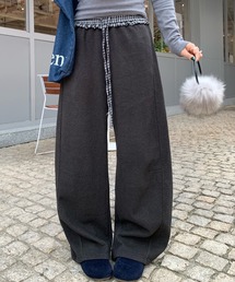 ギンガム チェック ウエスト デザイン カーブ パンツ