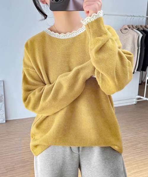 Miniministore(ミニミニストア)の「配色ニットプルオーバーラウンドネック秋服(ニット/セーター・レディース・グレー/ブラック/イエロー/ワインレッド/ライトグレー・FREE)」の4枚目の写真