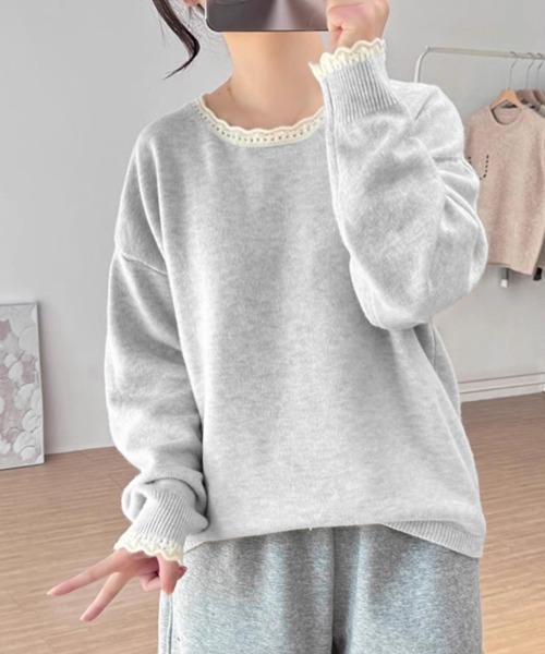 Miniministore(ミニミニストア)の「配色ニットプルオーバーラウンドネック秋服(ニット/セーター・レディース・グレー/ブラック/イエロー/ワインレッド/ライトグレー・FREE)」の3枚目の写真