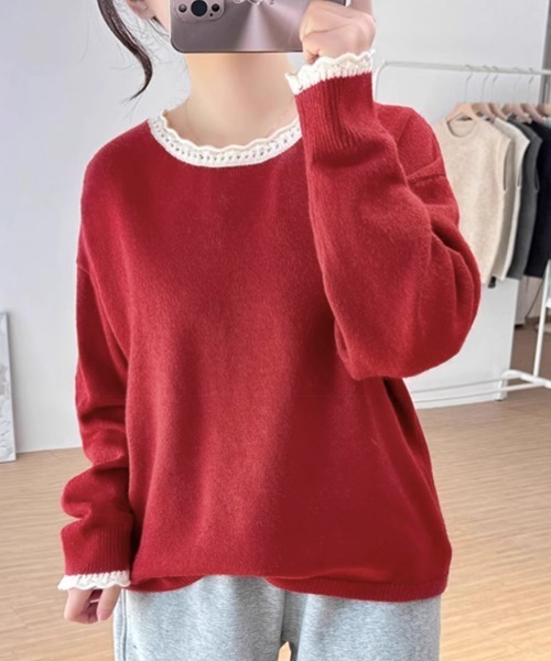Miniministore(ミニミニストア)の「配色ニットプルオーバーラウンドネック秋服(ニット/セーター・レディース・グレー/ブラック/イエロー/ワインレッド/ライトグレー・FREE)」の5枚目の写真