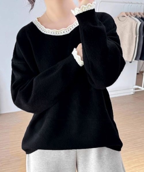 Miniministore(ミニミニストア)の「配色ニットプルオーバーラウンドネック秋服(ニット/セーター・レディース・グレー/ブラック/イエロー/ワインレッド/ライトグレー・FREE)」の6枚目の写真