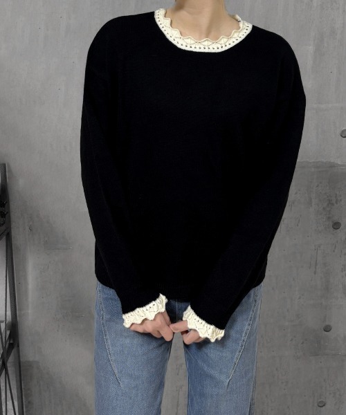 Miniministore(ミニミニストア)の「配色ニットプルオーバーラウンドネック秋服(ニット/セーター・レディース・グレー/ブラック/イエロー/ワインレッド/ライトグレー・FREE)」の7枚目の写真