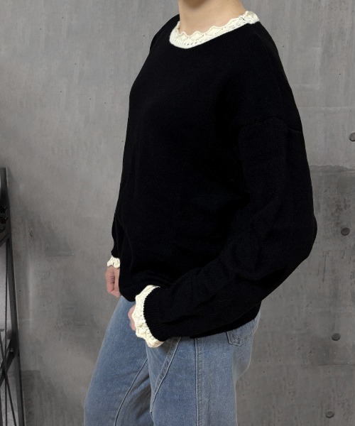 Miniministore(ミニミニストア)の「配色ニットプルオーバーラウンドネック秋服(ニット/セーター・レディース・グレー/ブラック/イエロー/ワインレッド/ライトグレー・FREE)」の8枚目の写真