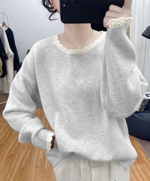 Miniministore(ミニミニストア)の「配色ニットプルオーバーラウンドネック秋服(ニット/セーター・レディース・グレー/ブラック/イエロー/ワインレッド/ライトグレー・FREE)」の9枚目の写真