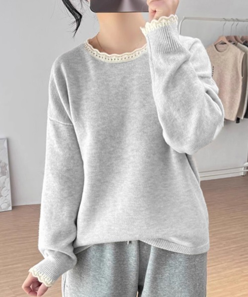 Miniministore(ミニミニストア)の「配色ニットプルオーバーラウンドネック秋服(ニット/セーター・レディース・グレー/ブラック/イエロー/ワインレッド/ライトグレー・FREE)」の10枚目の写真