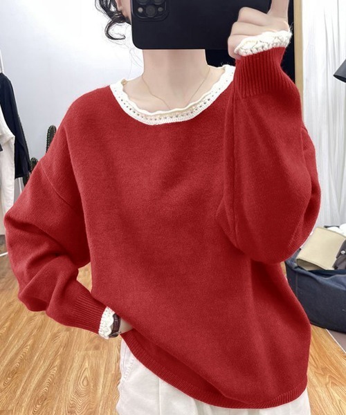 Miniministore(ミニミニストア)の「配色ニットプルオーバーラウンドネック秋服(ニット/セーター・レディース・グレー/ブラック/イエロー/ワインレッド/ライトグレー・FREE)」の11枚目の写真