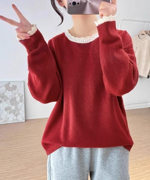 Miniministore(ミニミニストア)の「配色ニットプルオーバーラウンドネック秋服(ニット/セーター・レディース・グレー/ブラック/イエロー/ワインレッド/ライトグレー・FREE)」の12枚目の写真