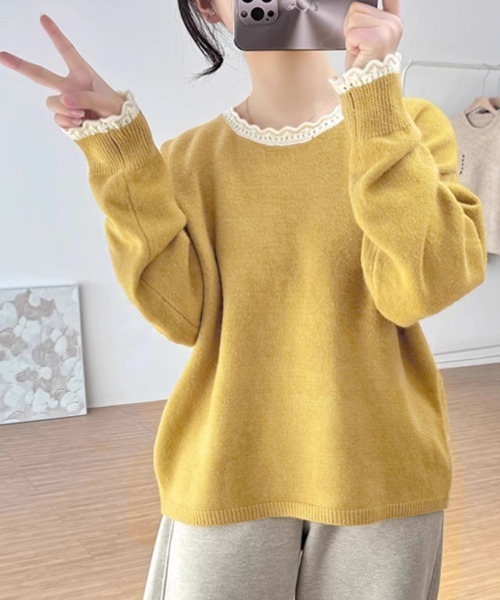 Miniministore(ミニミニストア)の「配色ニットプルオーバーラウンドネック秋服(ニット/セーター・レディース・グレー/ブラック/イエロー/ワインレッド/ライトグレー・FREE)」の15枚目の写真