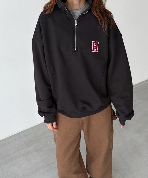 CANAL JEAN（キャナルジーン）の「Lakey Park　HハーフZIPトレーナー 裏毛（スウェット・レディース・グレー/チャコールグレー・ONE SIZE）」の2枚目の写真