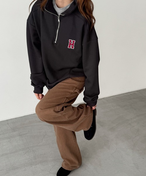 CANAL JEAN（キャナルジーン）の「Lakey Park　HハーフZIPトレーナー 裏毛（スウェット・レディース・グレー/チャコールグレー・ONE SIZE）」の3枚目の写真