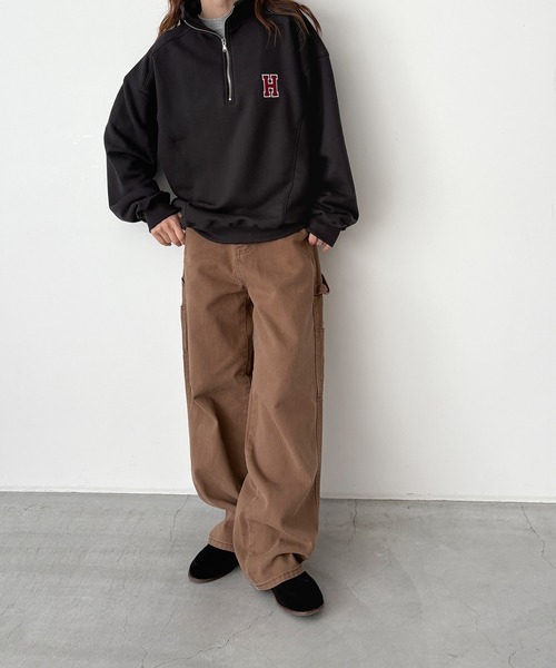 CANAL JEAN（キャナルジーン）の「Lakey Park　HハーフZIPトレーナー 裏毛（スウェット・レディース・グレー/チャコールグレー・ONE SIZE）」の5枚目の写真