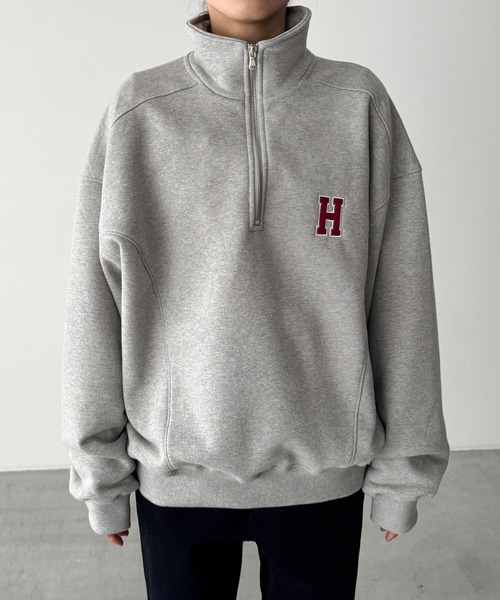 CANAL JEAN（キャナルジーン）の「Lakey Park　HハーフZIPトレーナー 裏毛（スウェット・レディース・グレー/チャコールグレー・ONE SIZE）」の9枚目の写真