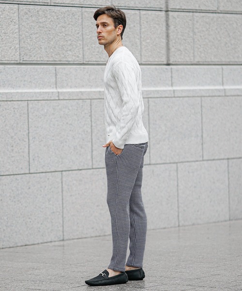 SOMEDIFF(サムディフ)の「【SOMEDIFF】ワッフルロングパンツ メンズ イージーパンツ テーパード ジョガーパンツ ホワイト ネイビー ブラック 春服 冬服(その他パンツ・メンズ・ホワイト×ネイビー/ホワイト/ブラック・M/L/XL)」の4枚目の写真