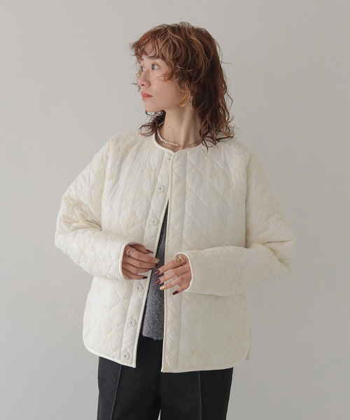 CLEIO（クレイオ）の「【CLEIO】-春アウター- コード刺繍入りキルティングジャケット CORD EMBROIDERED QUILTED JACKET/942-14619（ノーカラージャケット・レディース・アイボリー・FREE）」の12枚目の写真