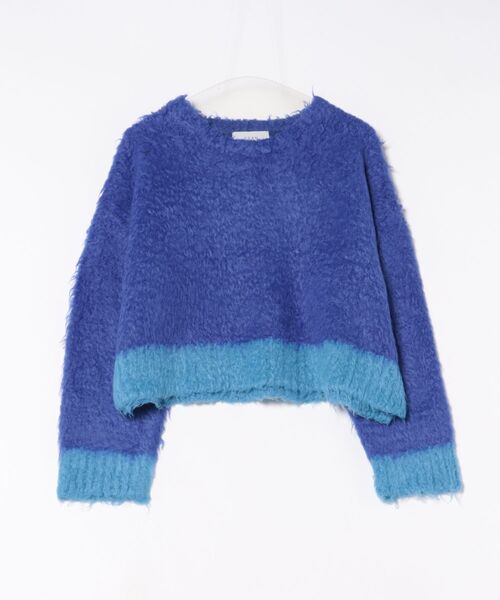 Scrap Book（スクラップブック）の「【CYAN TOKYO】配色カーリーショートニット（ニット/セーター・レディース・ブルー/グレー・FREE）」の7枚目の写真