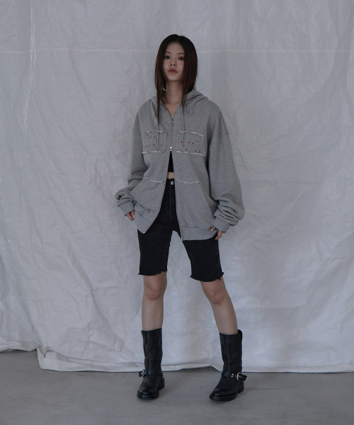 5OML(オーオーエムエル)の「カラー ホットフィックス アプリケ パッチ フード ジップアップ メランジ グレー(パーカー・レディース・グレー・FREE)」の3枚目の写真