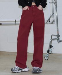 カラー ダイング ワイド デニムパンツ [RED]