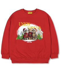 スリーキャット オーバーサイズ スウェット クリスマスTシャツ [裏起毛]レッド