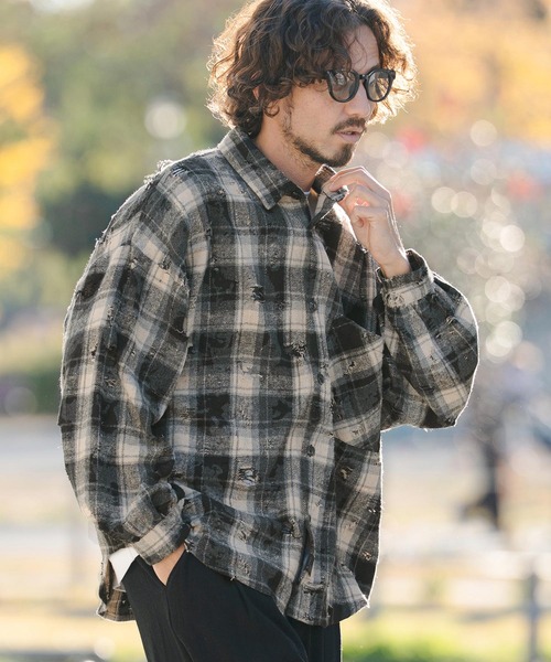 ms6348- Distressed Flannel Check Shirts ネルチェックシャツ(PF-261