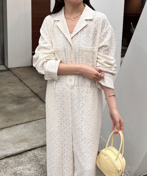 COLLAGE GALLARDAGALANTE（コラージュガリャルダガランテ）の「レースジャンプスーツ（つなぎ/オールインワン・レディース・オフホワイト/ブラック・FREE）」の3枚目の写真