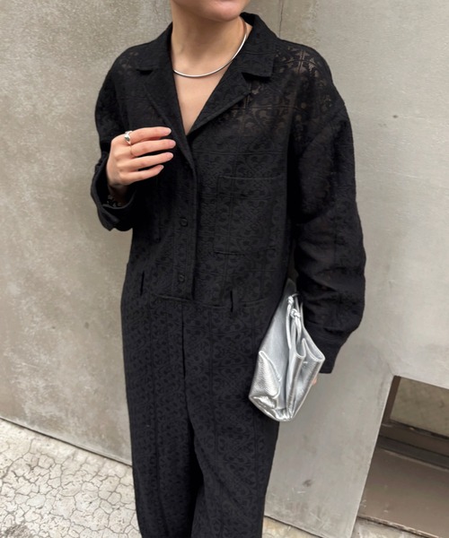 COLLAGE GALLARDAGALANTE（コラージュガリャルダガランテ）の「レースジャンプスーツ（つなぎ/オールインワン・レディース・オフホワイト/ブラック・FREE）」の10枚目の写真