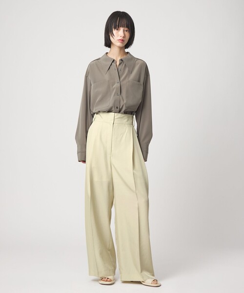 EMMEL REFINES(エメルリファインズ)の「<EMMEL REFINES>EM LT/ツイル 2タック トロミパンツ(スラックス・レディース・ブラック/ライム・S/M)」の8枚目の写真