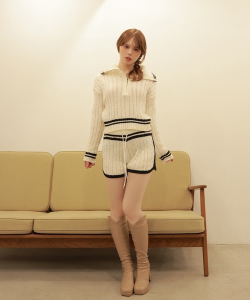 M DOLLY(エムドリー)の「line oliva knit set up/ラインオリーヴァニットセットアップ(セットアップ・レディース・ネイビー/アイボリー・FREE)」の7枚目の写真