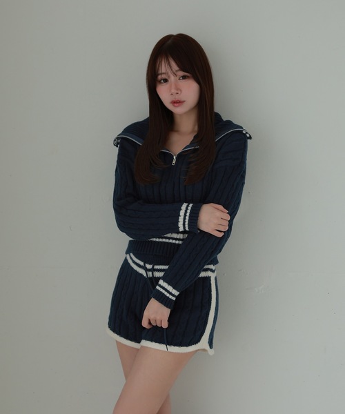 M DOLLY(エムドリー)の「line oliva knit set up/ラインオリーヴァニットセットアップ(セットアップ・レディース・ネイビー/アイボリー・FREE)」の8枚目の写真