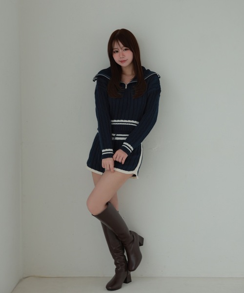 M DOLLY(エムドリー)の「line oliva knit set up/ラインオリーヴァニットセットアップ(セットアップ・レディース・ネイビー/アイボリー・FREE)」の12枚目の写真