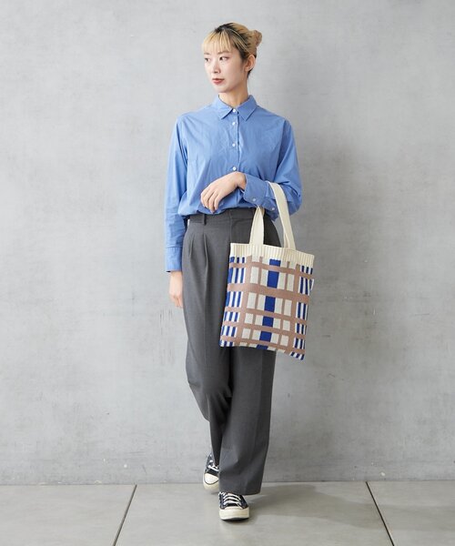 BIRTHDAY BAR（バースデイバー）の「ニットパターンワイドチェックバッグ（トートバッグ・レディース・グリーン/ブルー/グレー/アイボリー・0）」の5枚目の写真