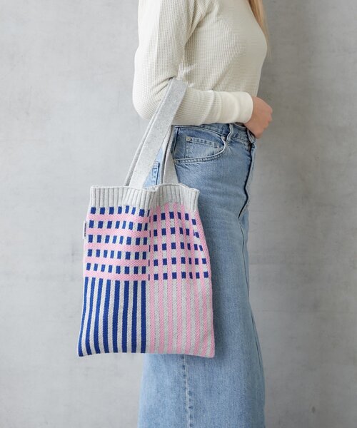 BIRTHDAY BAR（バースデイバー）の「ニットパターンワイドチェックバッグ（トートバッグ・レディース・グリーン/ブルー/グレー/アイボリー・0）」の18枚目の写真