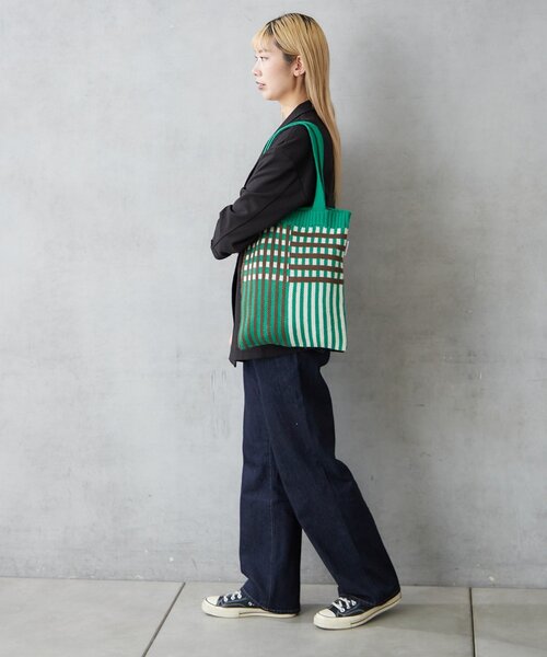 BIRTHDAY BAR（バースデイバー）の「ニットパターンワイドチェックバッグ（トートバッグ・レディース・グリーン/ブルー/グレー/アイボリー・0）」の22枚目の写真
