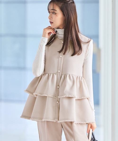 ストレッチ ｜ ツイード ティアード ペプラム ジレ ＆ テーパード