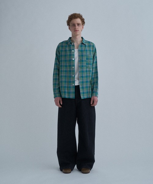 nowos マドラスチェック ブラウス DARK MADRAS CHECK OPEN COLLAR SHIRTS / マドラスチェックブラウス