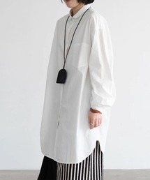 スタンドカラー×ロングシャツ