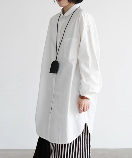 ONEP STAR(ワンピスター)の「スタンドカラー×ロングシャツ(シャツ/ブラウス・レディース・ホワイト・MEDIUM/X-LARGE/LARGE)」の1枚目の写真