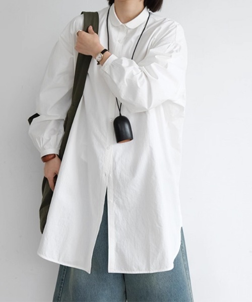 ONEP STAR(ワンピスター)の「スタンドカラー×ロングシャツ(シャツ/ブラウス・レディース・ホワイト・MEDIUM/X-LARGE/LARGE)」の2枚目の写真
