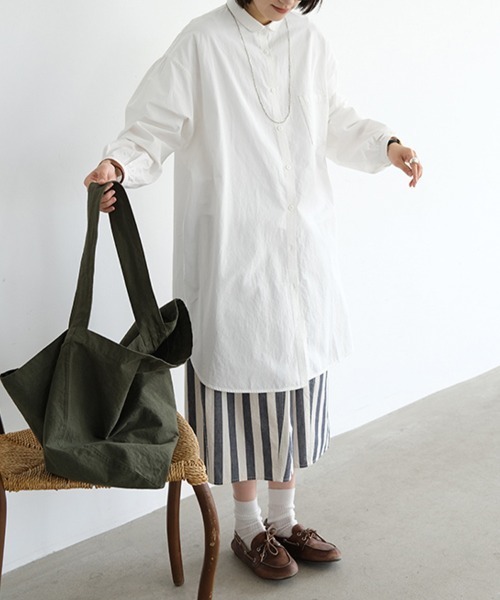 ONEP STAR(ワンピスター)の「スタンドカラー×ロングシャツ(シャツ/ブラウス・レディース・ホワイト・MEDIUM/X-LARGE/LARGE)」の10枚目の写真