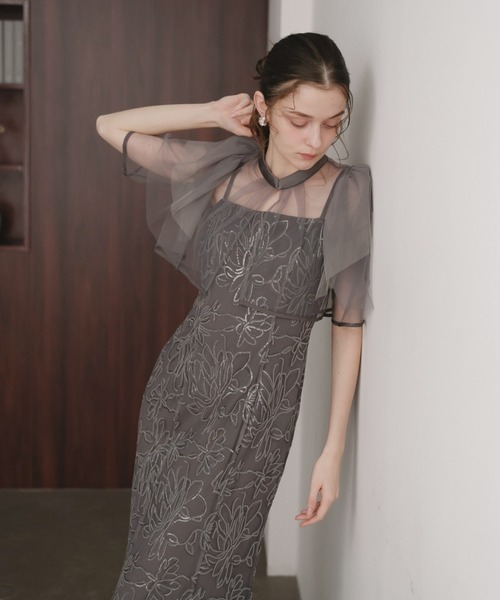 Dorry Doll（ドリードール）の「フラワーレースセットドレス（ドレス・レディース・グレイッシュベージュ/チャコール/グリーン・MEDIUM/SMALL/LARGE）」の2枚目の写真