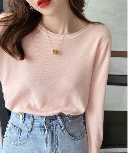 Beststore（ベストストア）の「ふんわり柔らかラウンドネック カットソーニットトップス（ニット/セーター・レディース・ホワイト/ブラック/ライトベージュ/ライトピンク/グレー/ベージュ・FREE）」の6枚目の写真