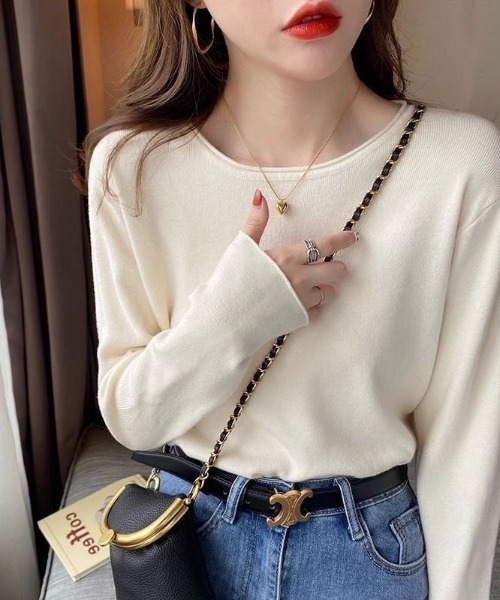 Beststore（ベストストア）の「ふんわり柔らかラウンドネック カットソーニットトップス（ニット/セーター・レディース・ホワイト/ブラック/ライトベージュ/ライトピンク/グレー/ベージュ・FREE）」の8枚目の写真