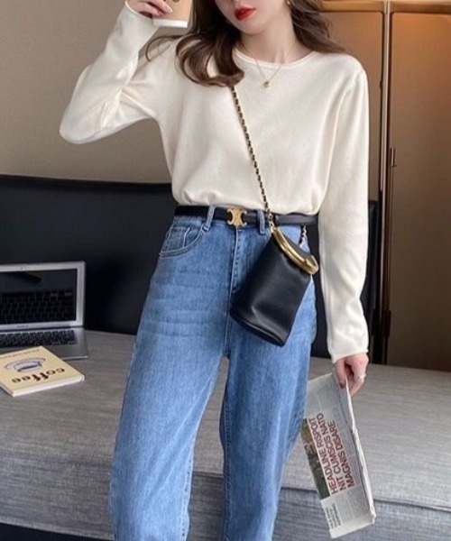 Beststore（ベストストア）の「ふんわり柔らかラウンドネック カットソーニットトップス（ニット/セーター・レディース・ホワイト/ブラック/ライトベージュ/ライトピンク/グレー/ベージュ・FREE）」の11枚目の写真