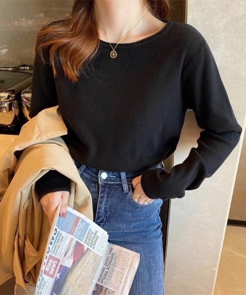 Beststore（ベストストア）の「ふんわり柔らかラウンドネック カットソーニットトップス（ニット/セーター・レディース・ホワイト/ブラック/ライトベージュ/ライトピンク/グレー/ベージュ・FREE）」の16枚目の写真