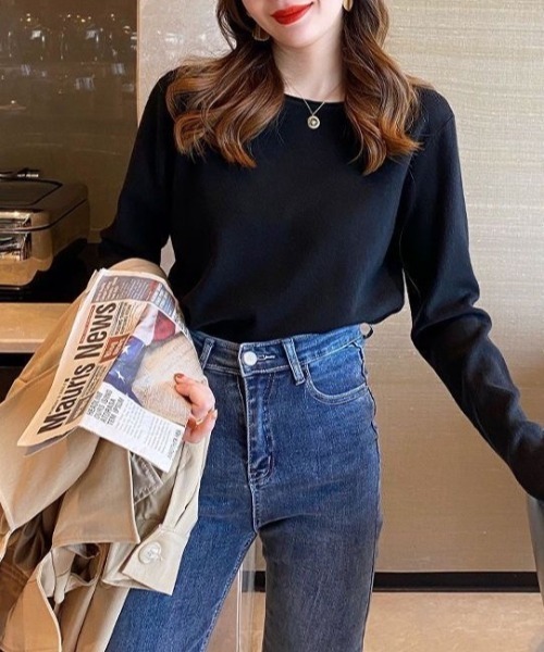 Beststore（ベストストア）の「ふんわり柔らかラウンドネック カットソーニットトップス（ニット/セーター・レディース・ホワイト/ブラック/ライトベージュ/ライトピンク/グレー/ベージュ・FREE）」の17枚目の写真