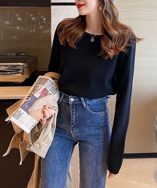 Beststore（ベストストア）の「ふんわり柔らかラウンドネック カットソーニットトップス（ニット/セーター・レディース・ホワイト/ブラック/ライトベージュ/ライトピンク/グレー/ベージュ・FREE）」の18枚目の写真