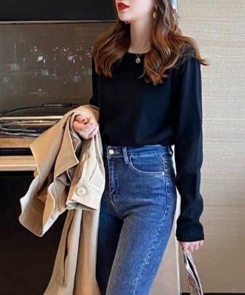 Beststore（ベストストア）の「ふんわり柔らかラウンドネック カットソーニットトップス（ニット/セーター・レディース・ホワイト/ブラック/ライトベージュ/ライトピンク/グレー/ベージュ・FREE）」の19枚目の写真