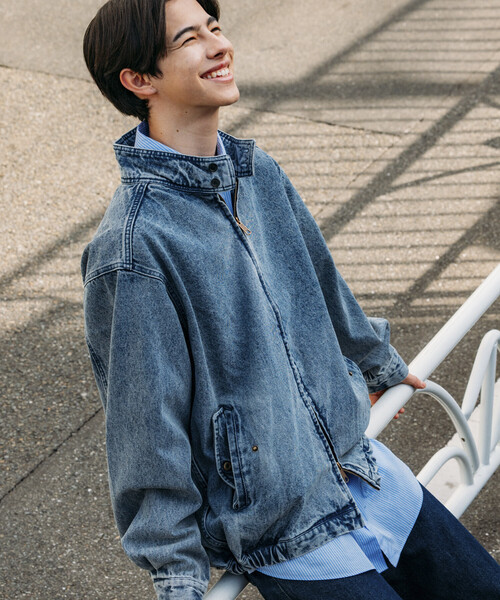 リラックスフィット ハリントン デニムジャケット（ブルゾン