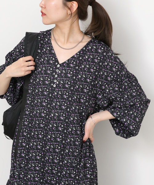 JOURNAL STANDARD relume（ジャーナルスタンダード　レリューム）の「《WEB限定》フラワークレープギャザーワンピース（ワンピース・レディース・イエロー/パープル・FREE）」の8枚目の写真