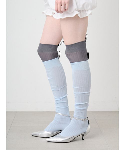 SORIN（ソリン　）の「Bright Rib Knee-high Socks/ブライトリブ ニーハイソックス（ソックス/靴下・レディース・ピンク/サックスブルー/ダークグレー・F）」の6枚目の写真